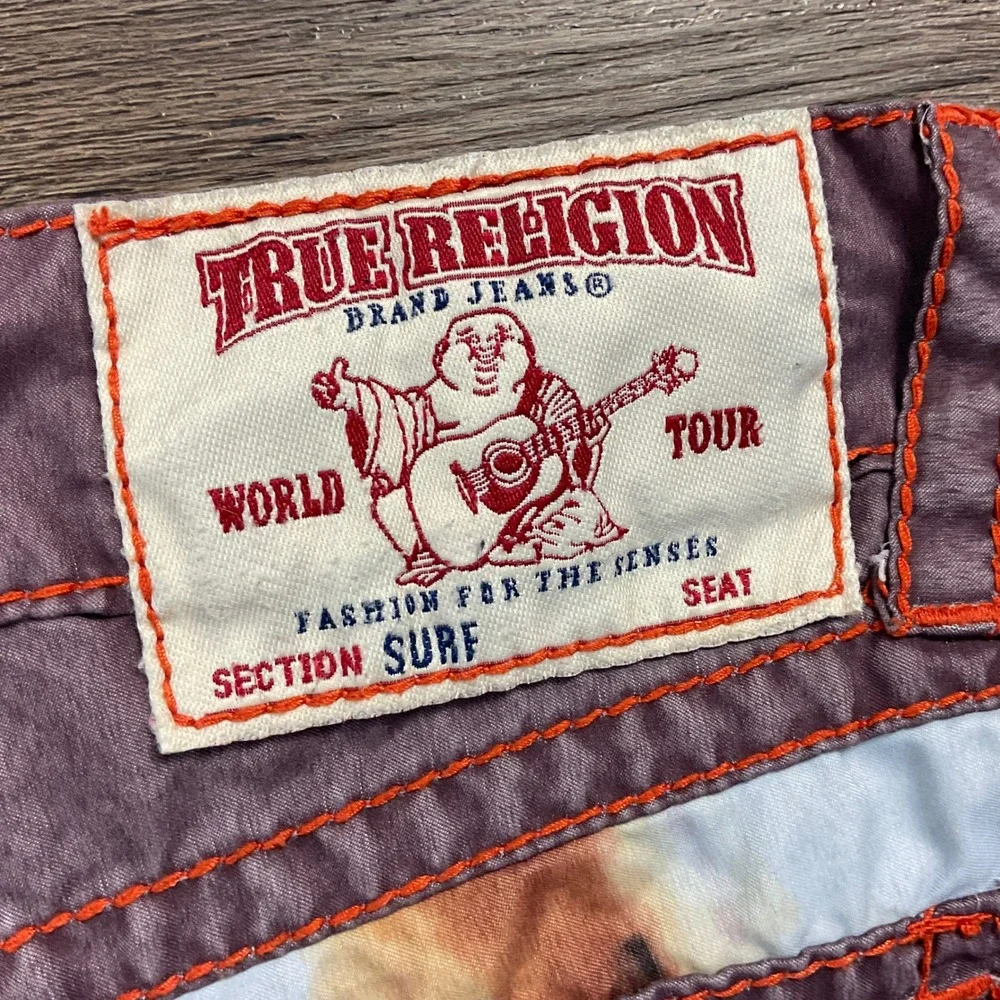 Y2K True Religion Section Tye Dye Surf Board Shorts Swim Trunks Mens 38 Brown